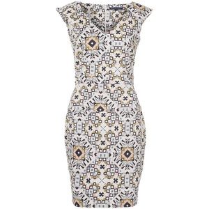 Mosaic V Neck Cap Sleeve Work Dress